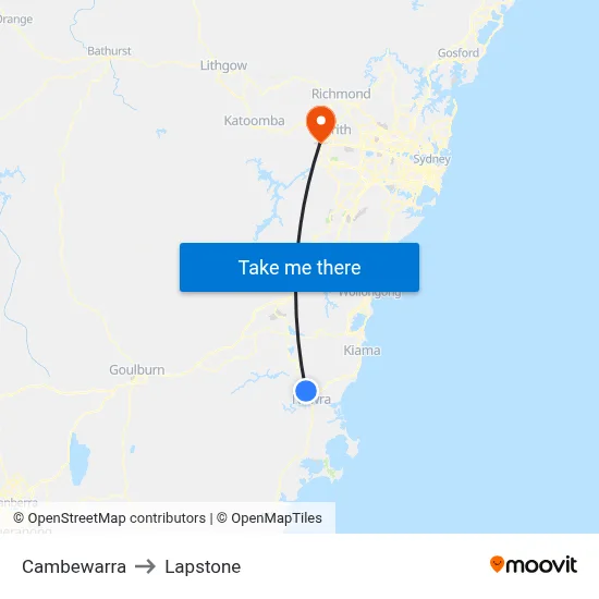 Cambewarra to Lapstone map