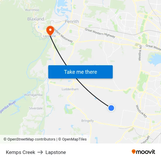 Kemps Creek to Lapstone map