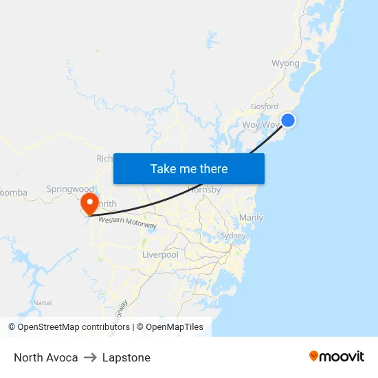 North Avoca to Lapstone map