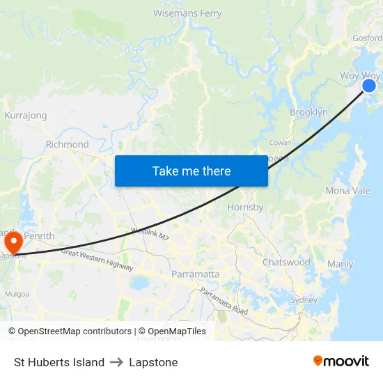 St Huberts Island to Lapstone map