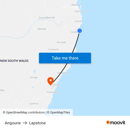 Angourie to Lapstone map