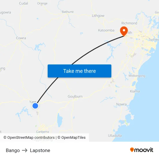 Bango to Lapstone map