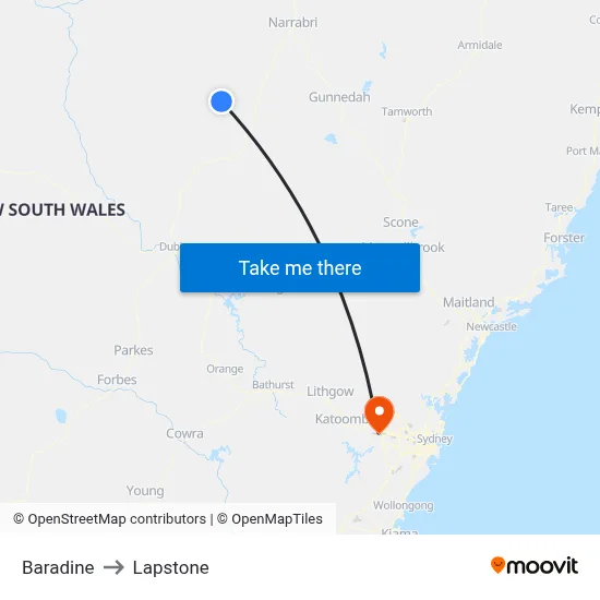 Baradine to Lapstone map