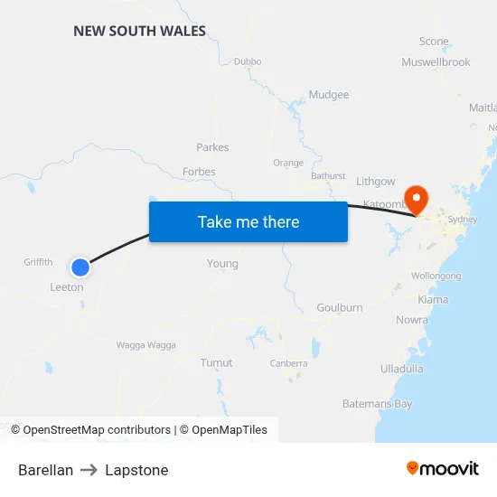 Barellan to Lapstone map