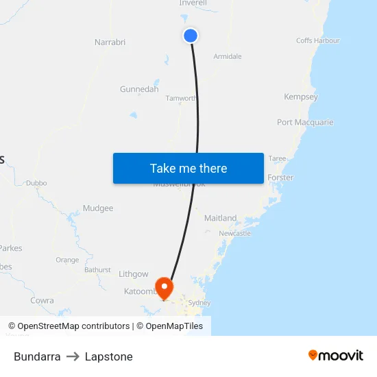 Bundarra to Lapstone map