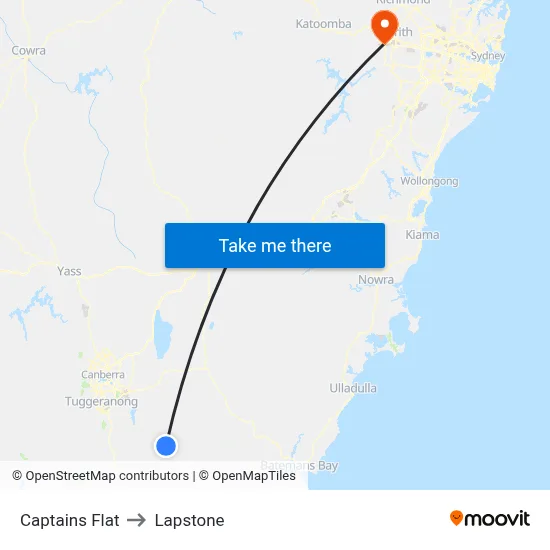 Captains Flat to Lapstone map