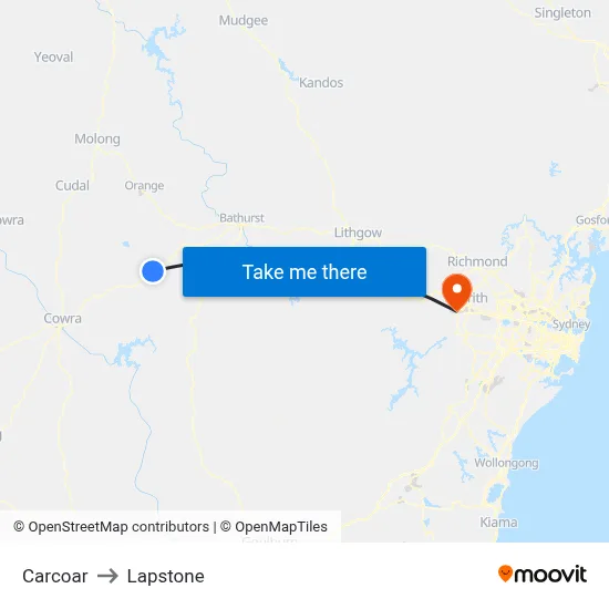 Carcoar to Lapstone map