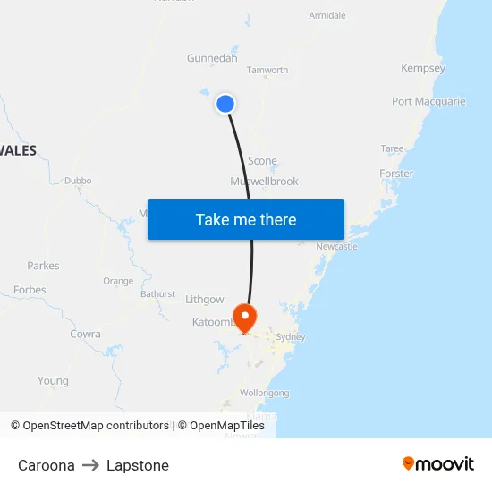 Caroona to Lapstone map