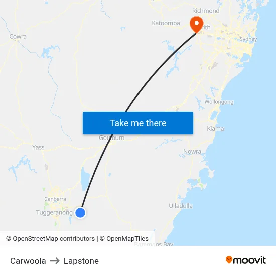 Carwoola to Lapstone map