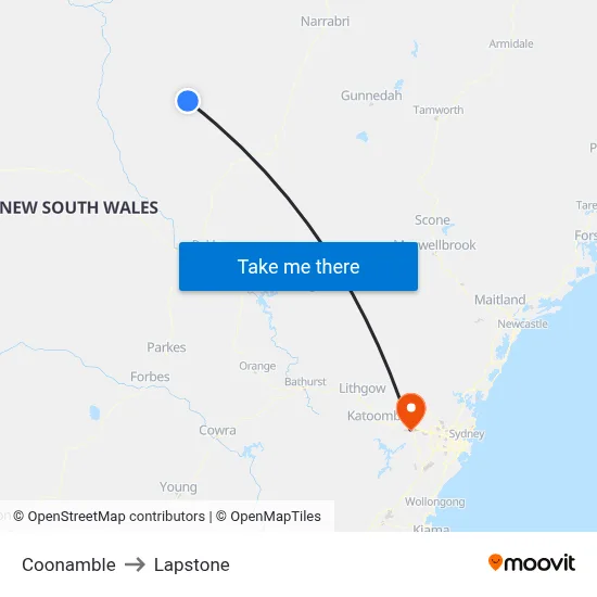Coonamble to Lapstone map