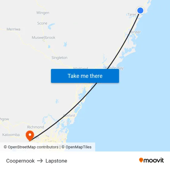 Coopernook to Lapstone map