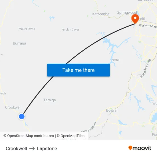 Crookwell to Lapstone map