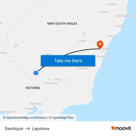 Deniliquin to Lapstone map
