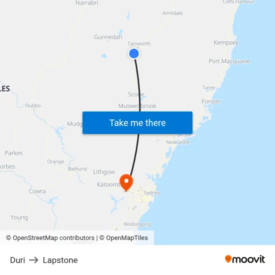 Duri to Lapstone map