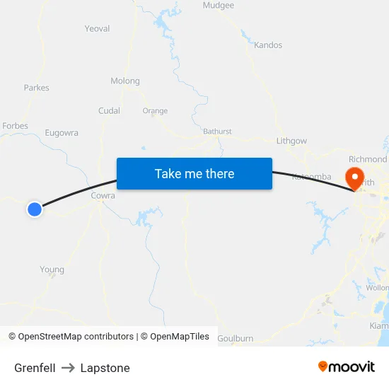 Grenfell to Lapstone map