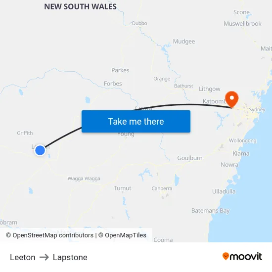 Leeton to Lapstone map