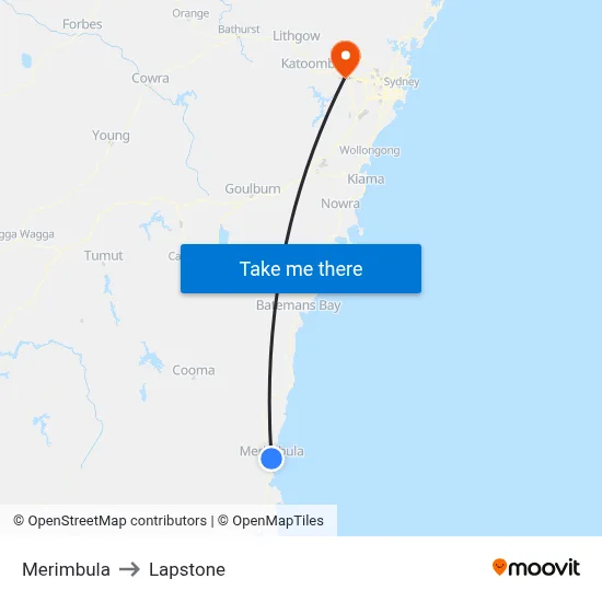 Merimbula to Lapstone map