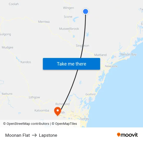 Moonan Flat to Lapstone map