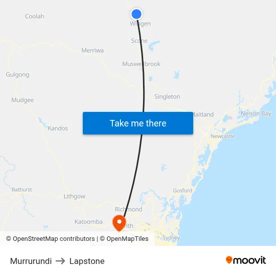 Murrurundi to Lapstone map