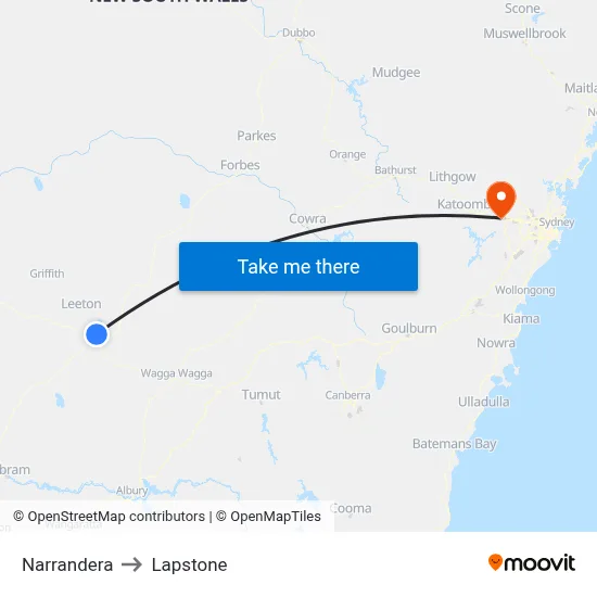 Narrandera to Lapstone map
