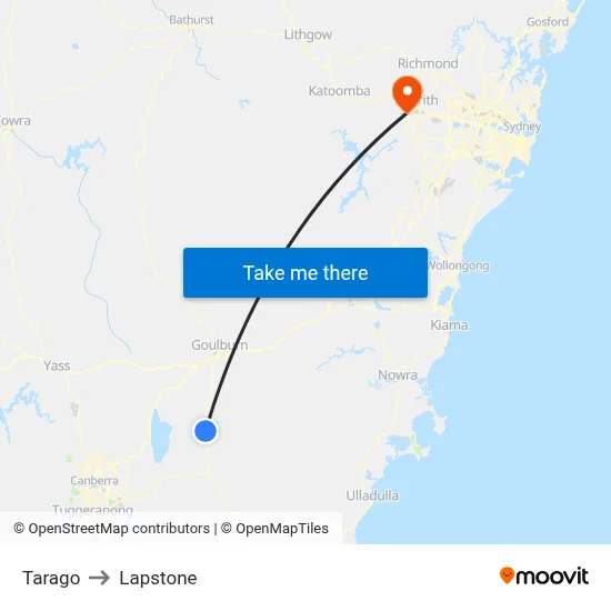 Tarago to Lapstone map