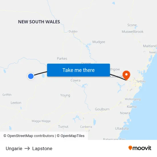 Ungarie to Lapstone map