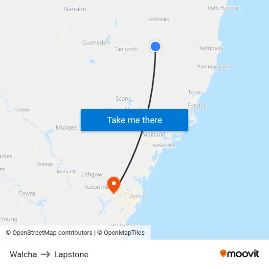 Walcha to Lapstone map