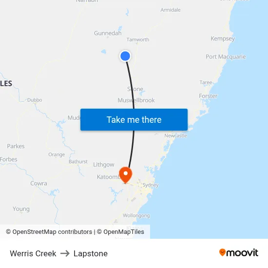 Werris Creek to Lapstone map