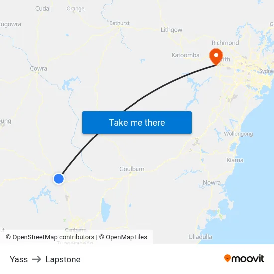 Yass to Lapstone map