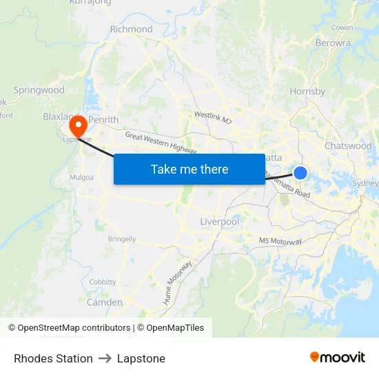 Rhodes Station to Lapstone map