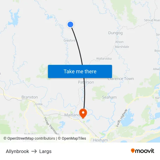 Allynbrook to Largs map