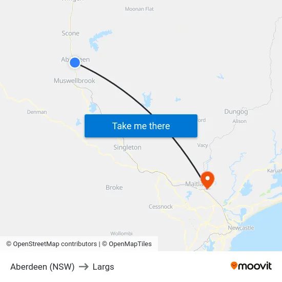 Aberdeen (NSW) to Largs map