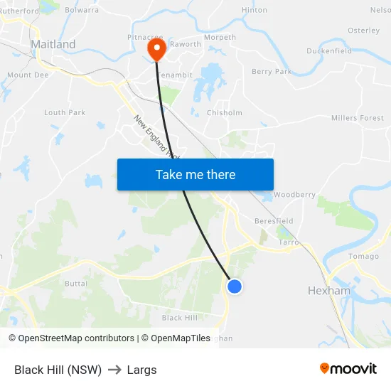 Black Hill (NSW) to Largs map