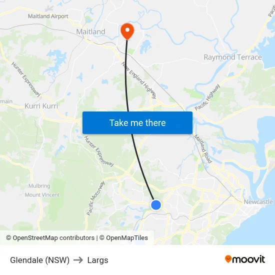 Glendale (NSW) to Largs map