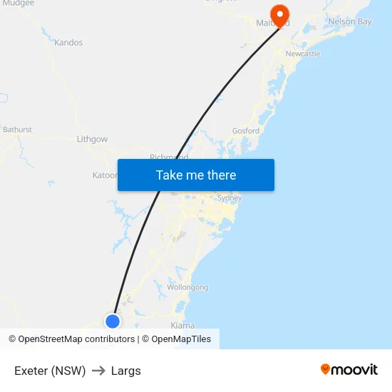Exeter (NSW) to Largs map