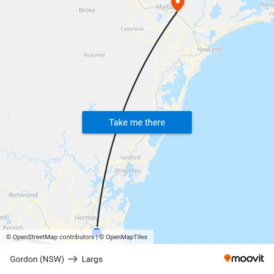 Gordon (NSW) to Largs map