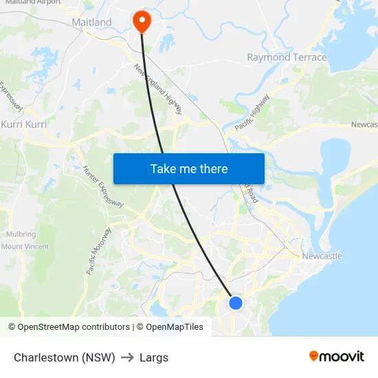 Charlestown (NSW) to Largs map