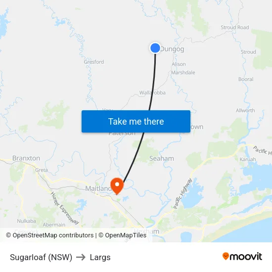 Sugarloaf (NSW) to Largs map