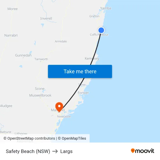 Safety Beach (NSW) to Largs map