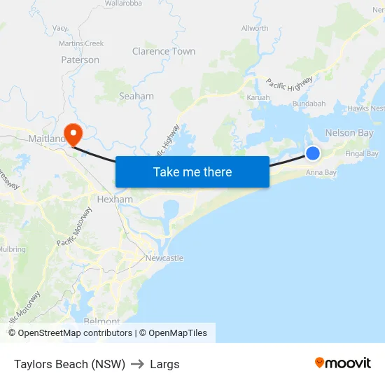 Taylors Beach (NSW) to Largs map