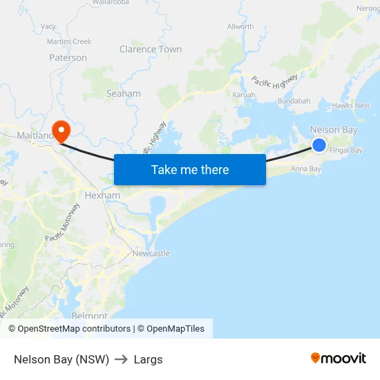 Nelson Bay (NSW) to Largs map