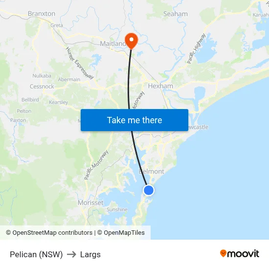 Pelican (NSW) to Largs map
