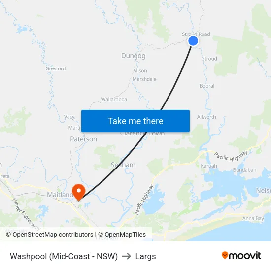 Washpool (Mid-Coast - NSW) to Largs map