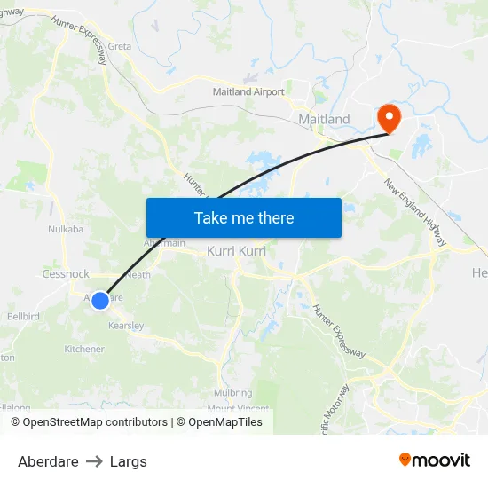 Aberdare to Largs map