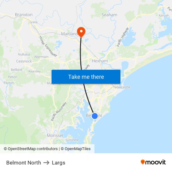 Belmont North to Largs map
