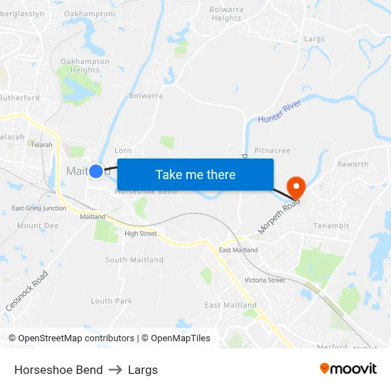 Horseshoe Bend to Largs map
