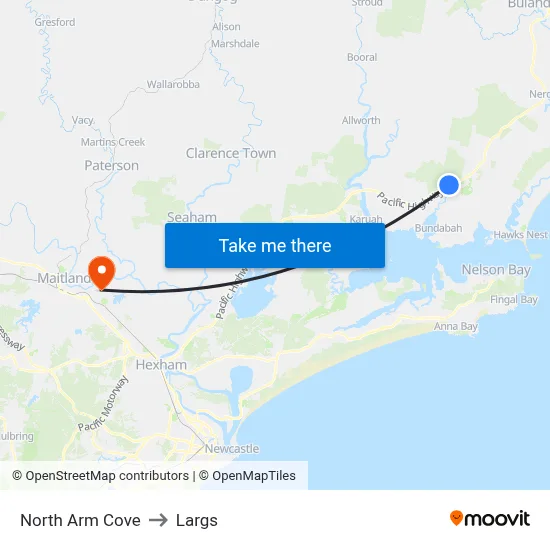 North Arm Cove to Largs map