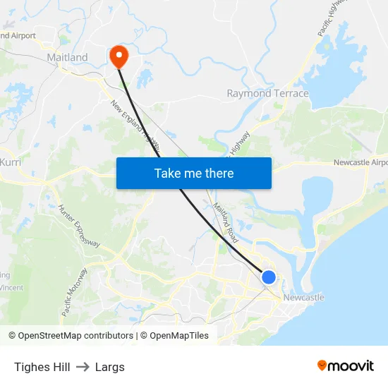 Tighes Hill to Largs map