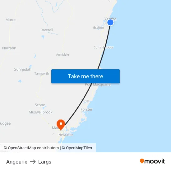 Angourie to Largs map