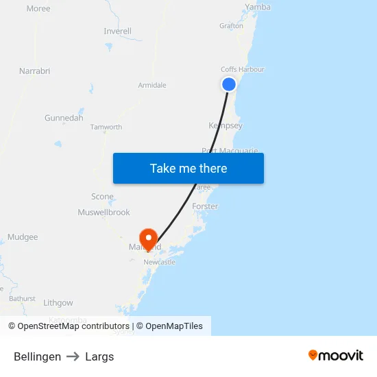 Bellingen to Largs map